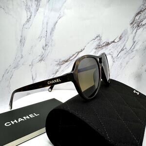 New CHANEL Sunglasses Brown Havana Polarized Lens Pilot Aviator